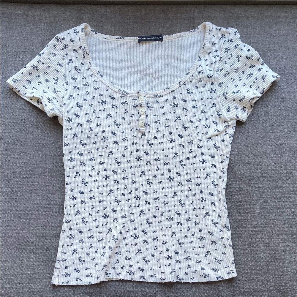 Brandy Melville Floral White and Black Blouse